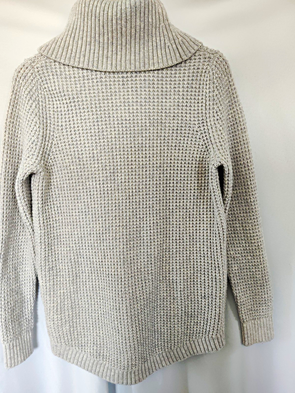 L.L. Bean Gray Solid Waffle-Knit Cowl Neck Pullover Sweater Ribbed M